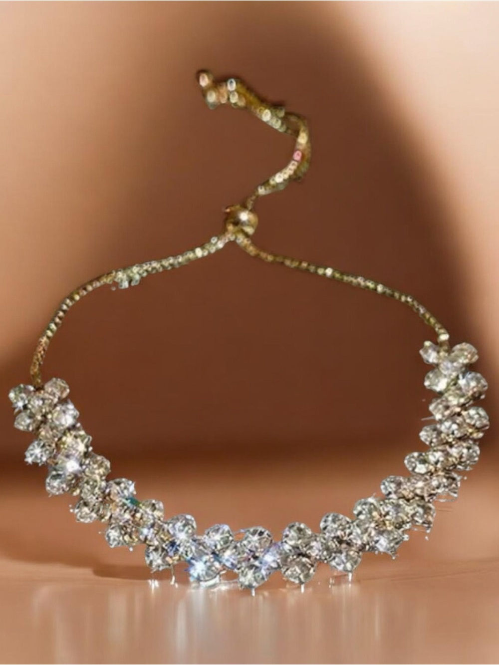 Gold Crystal Floral Necklace — Sparkling Clear Stones